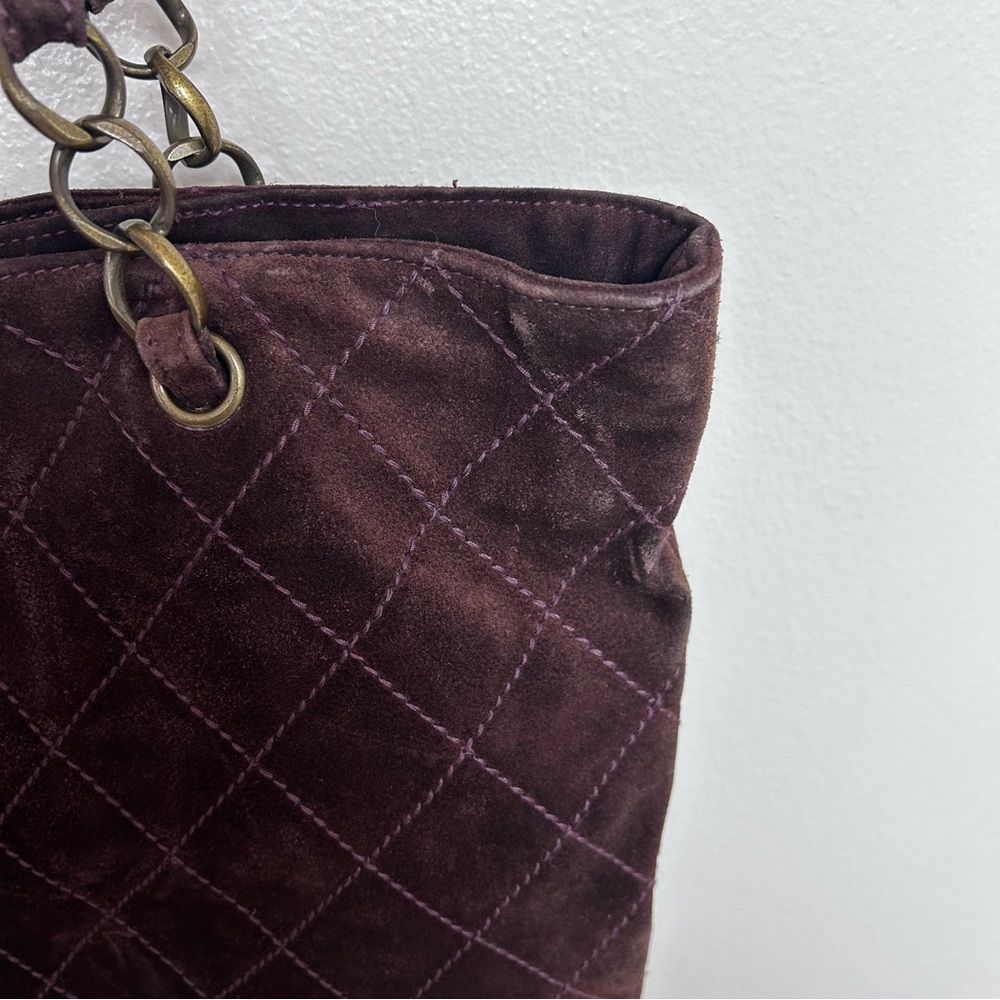 CHANEL Dark Brown Quilted Suede Shoulder Tote with Gold Hardware - Picture 8 of 14